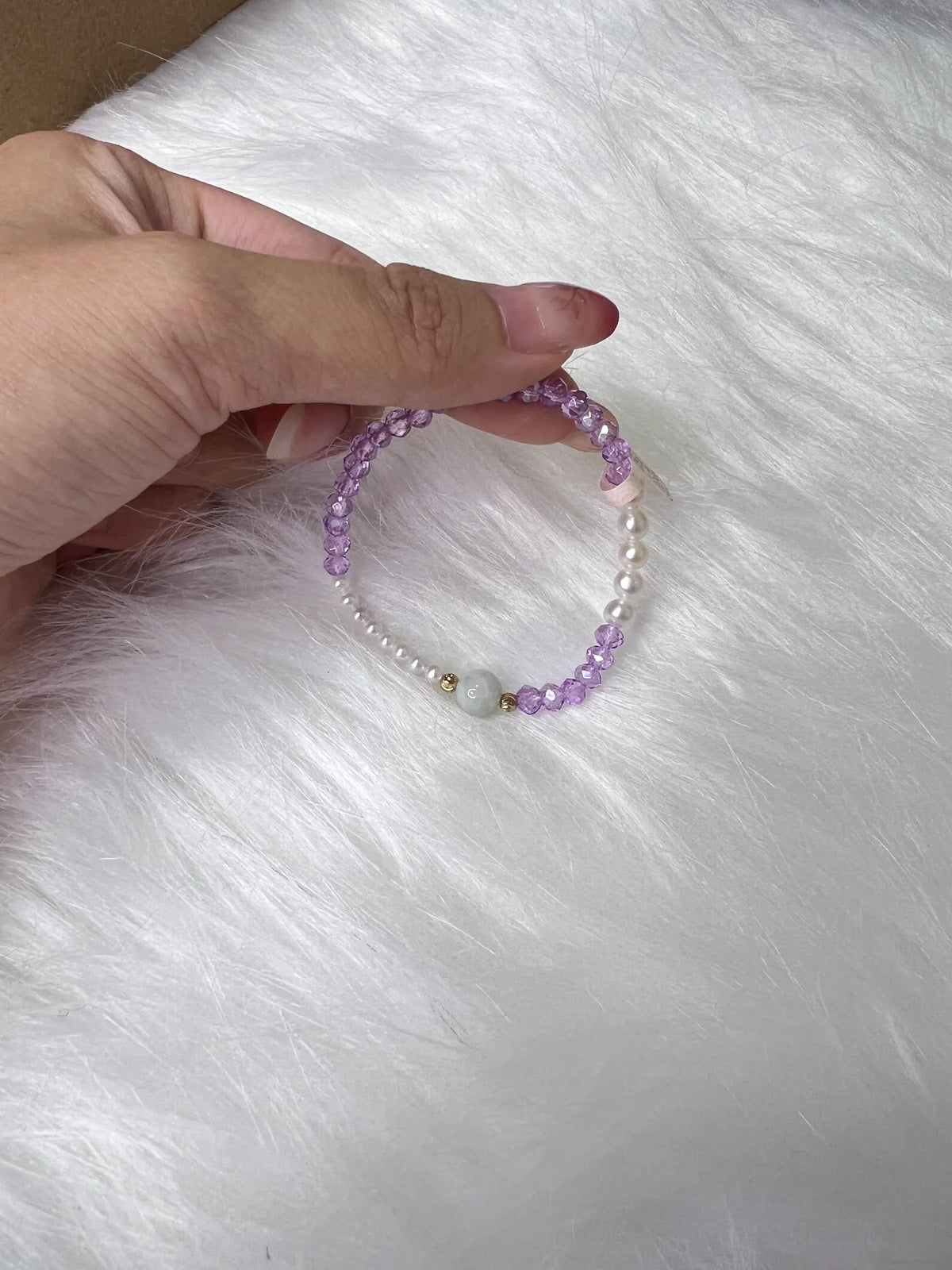 紫水晶珍珠手链 | Baby Pearl Bracelet with Purple Crystal