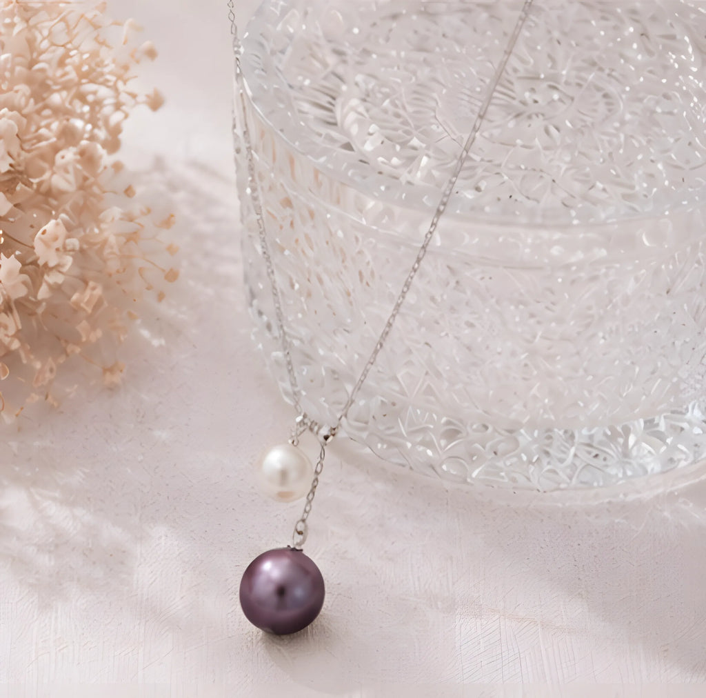 紫白双珠Y字链 | Pearl Pendant