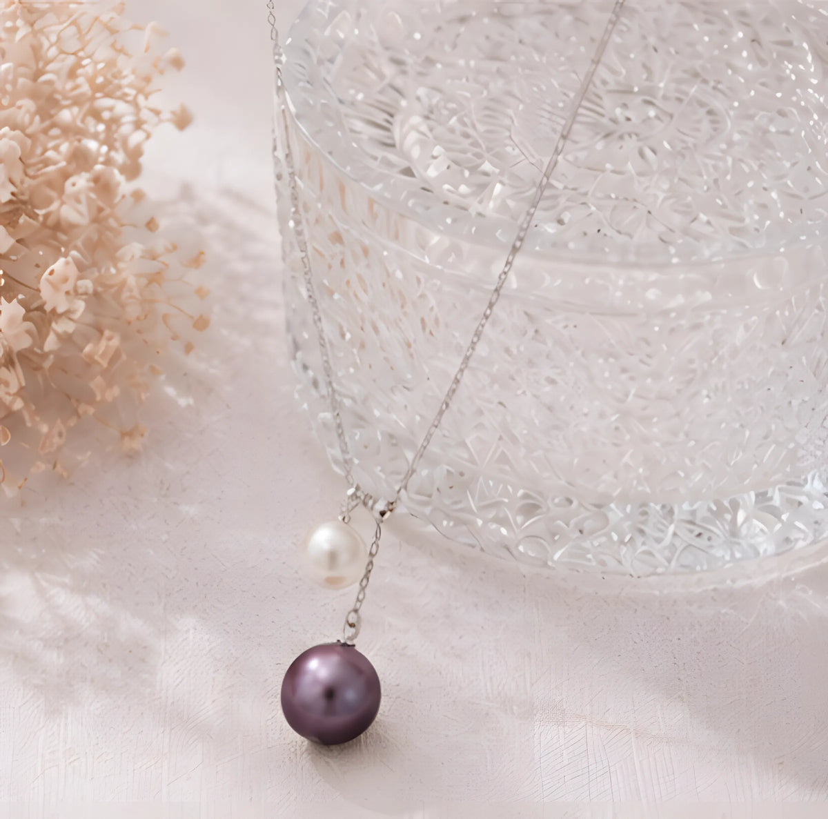 紫白双珠Y字链 | Pearl Pendant