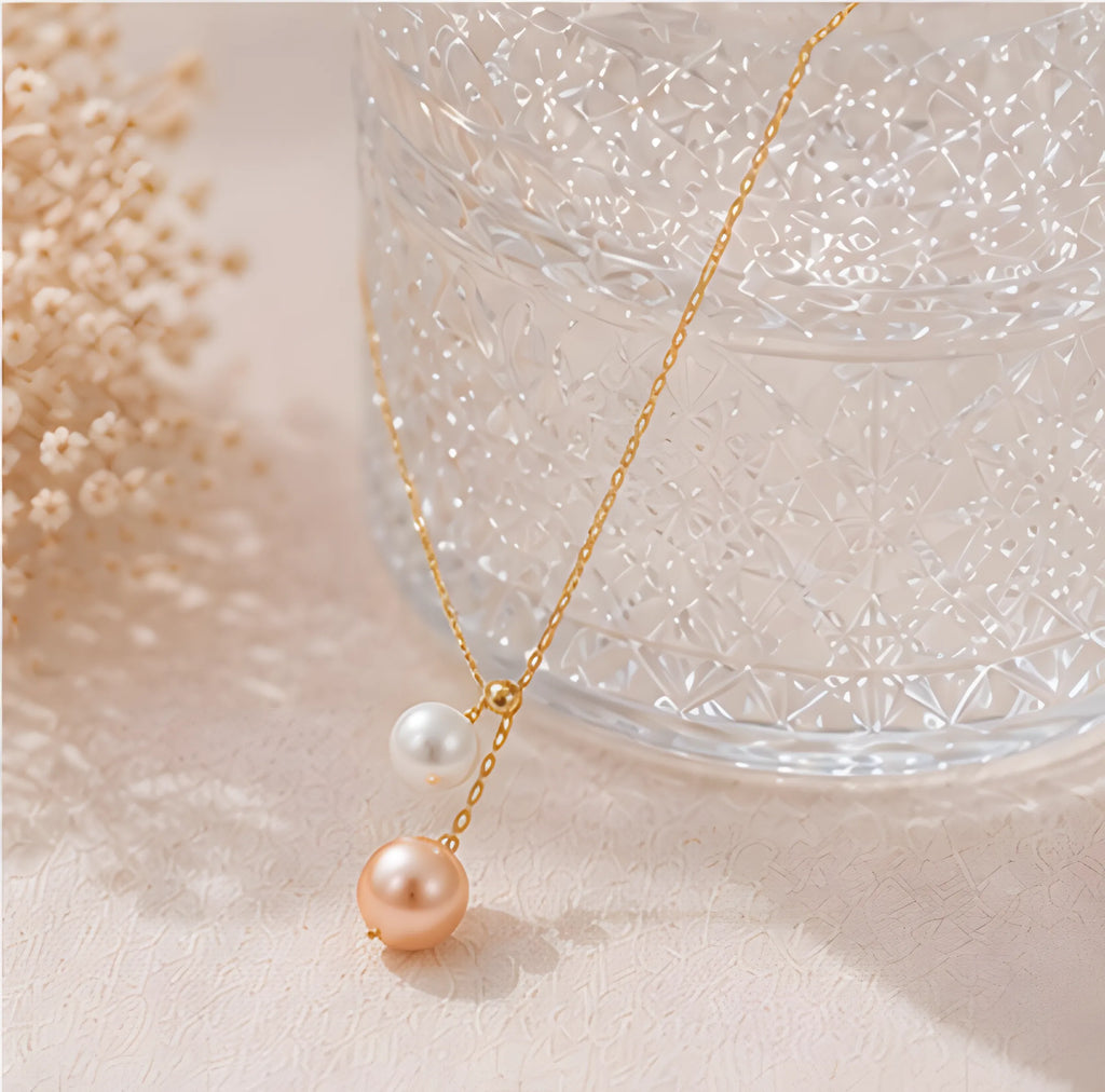 双珠吊坠 10-11mm橙粉色|7-8mm白珠 | Pearl Pendant
