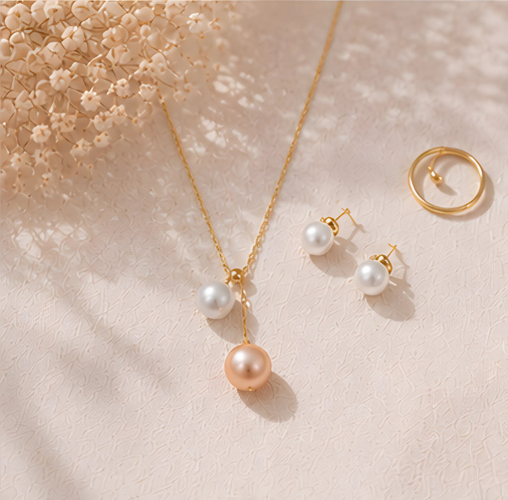 双珠吊坠 10-11mm橙粉色|7-8mm白珠 | Pearl Pendant
