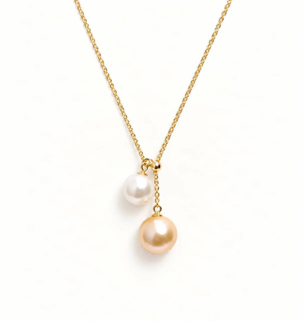 双珠吊坠 10-11mm橙粉色|7-8mm白珠 | Pearl Pendant