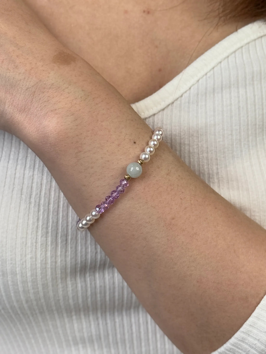 紫水晶大珍珠手链 | Baby Pearl Bracelet with Purple Crystal