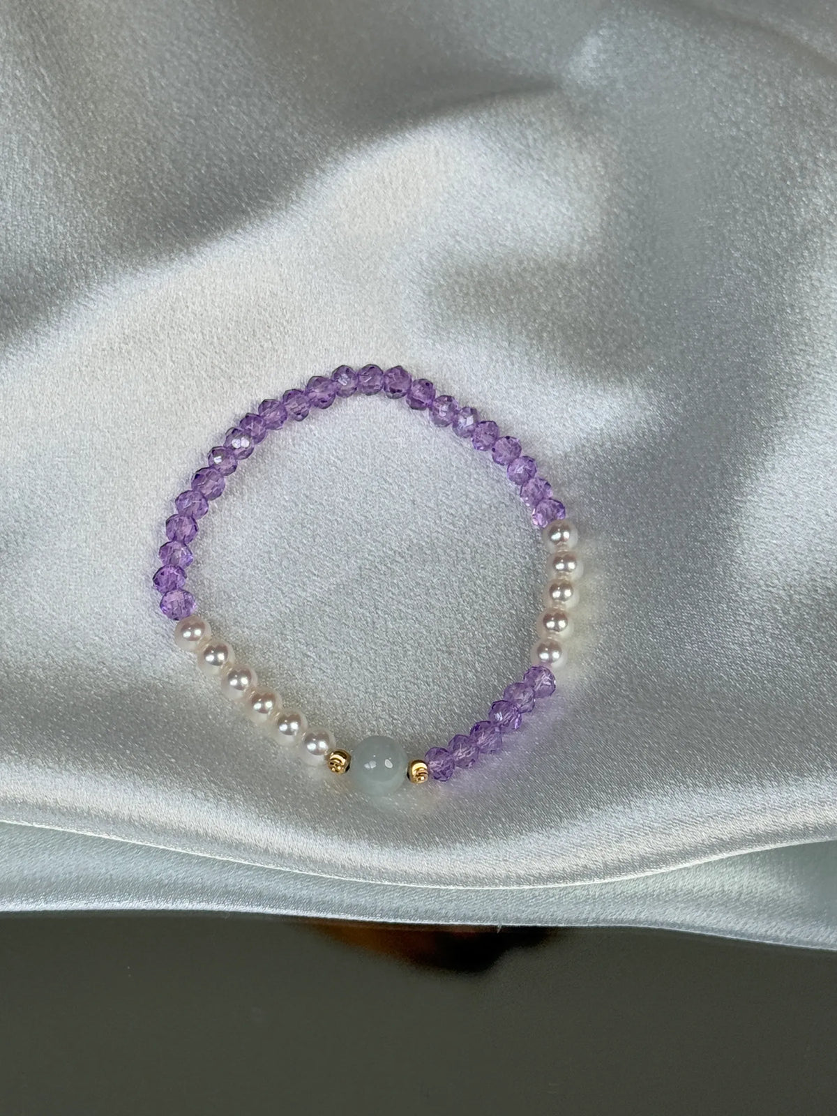 紫水晶大珍珠手链 | Baby Pearl Bracelet with Purple Crystal