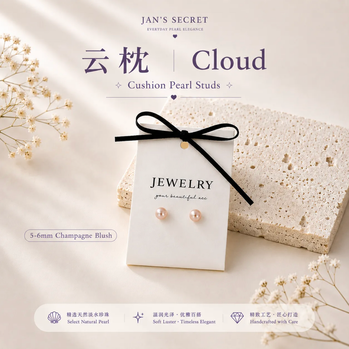 云枕 Cloud Mini｜Cushion Pearl Studs 5-6mm
